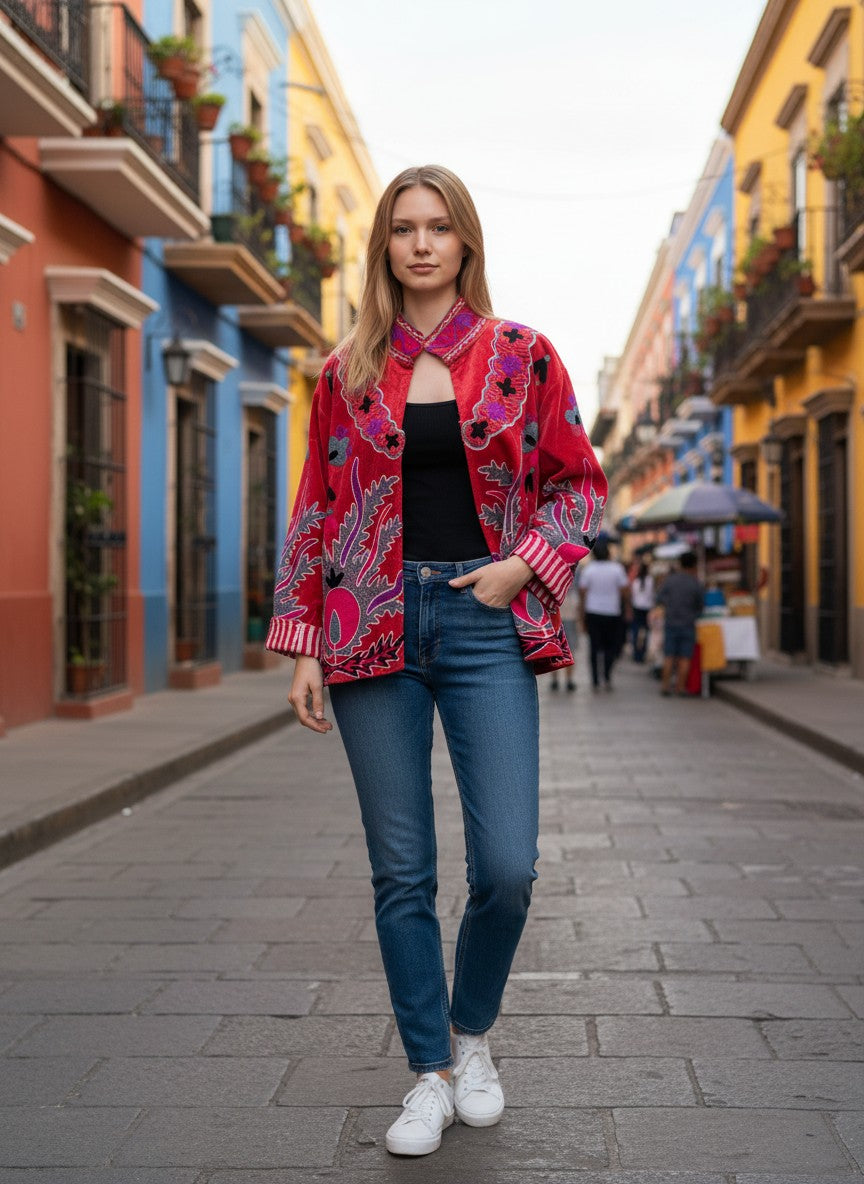 Chaqueta Roja Flores