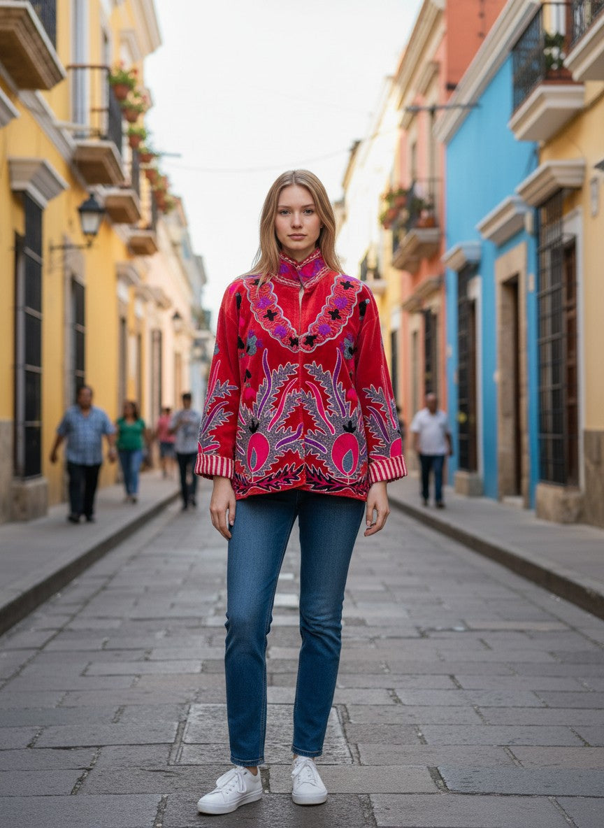 Chaqueta Roja Flores